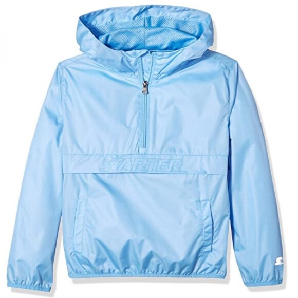 Starter Girls M Popover Packable Jacket Light Blue Windbreaker Raincoat - Picture 1 of 3